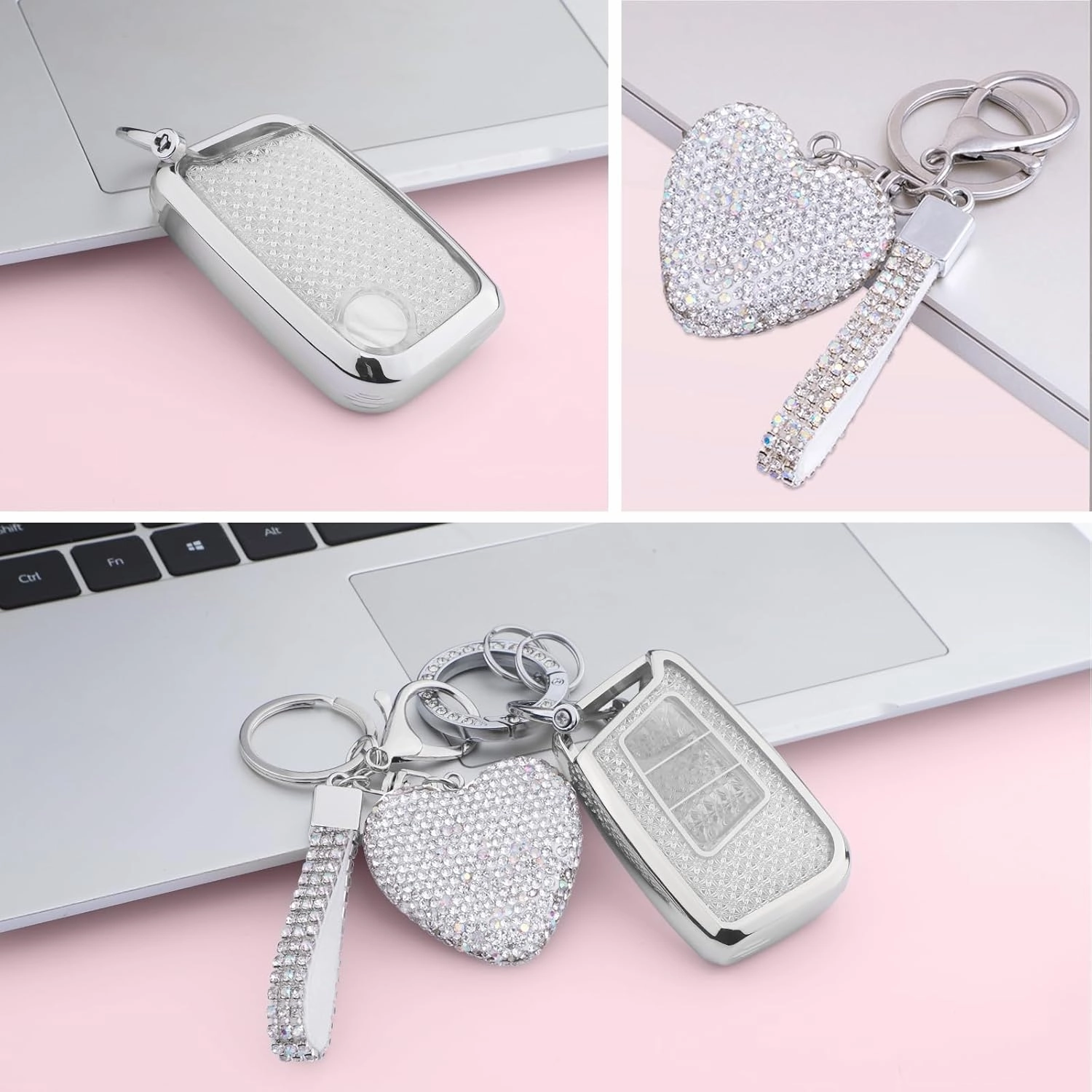 Compatible with VW Volkswagen Accessories key fob cover with Diamond Bling Keychain