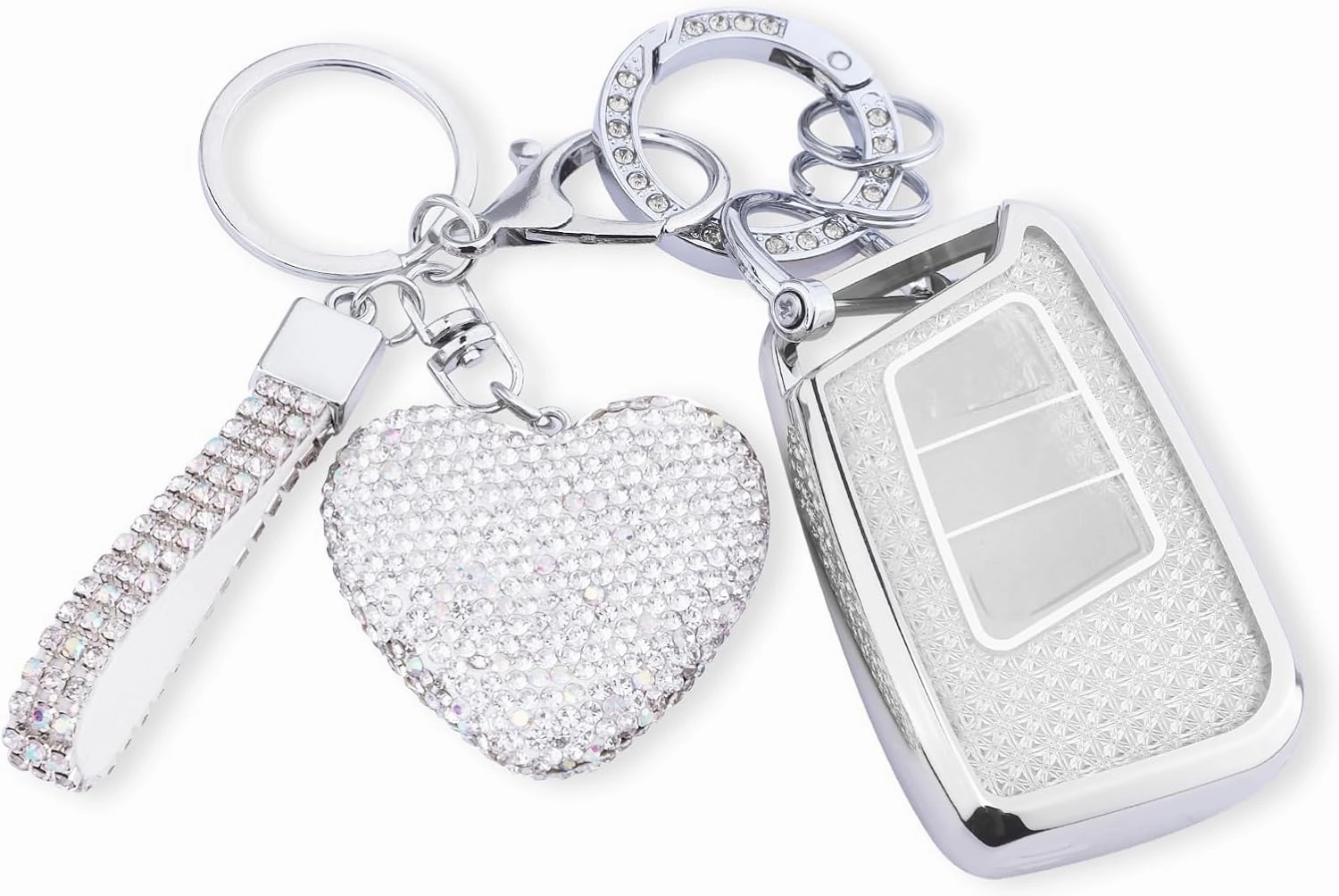 Compatible with VW Volkswagen Accessories key fob cover with Diamond Bling Keychain