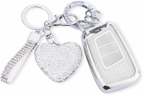Compatible with VW Volkswagen Accessories key fob cover with Diamond Bling Keychain