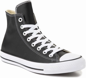 Converse Men's CTAS Leather Hi Top, Black, Size 8.5