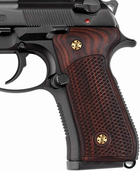 Cool Hand Wood Grips for Beretta 92/96 Full Size, 92 fs, m9, 92a1, 92 INOX, Gold Grips Screws Included, Checker Diamond Cut Texture, 1/4" Thin