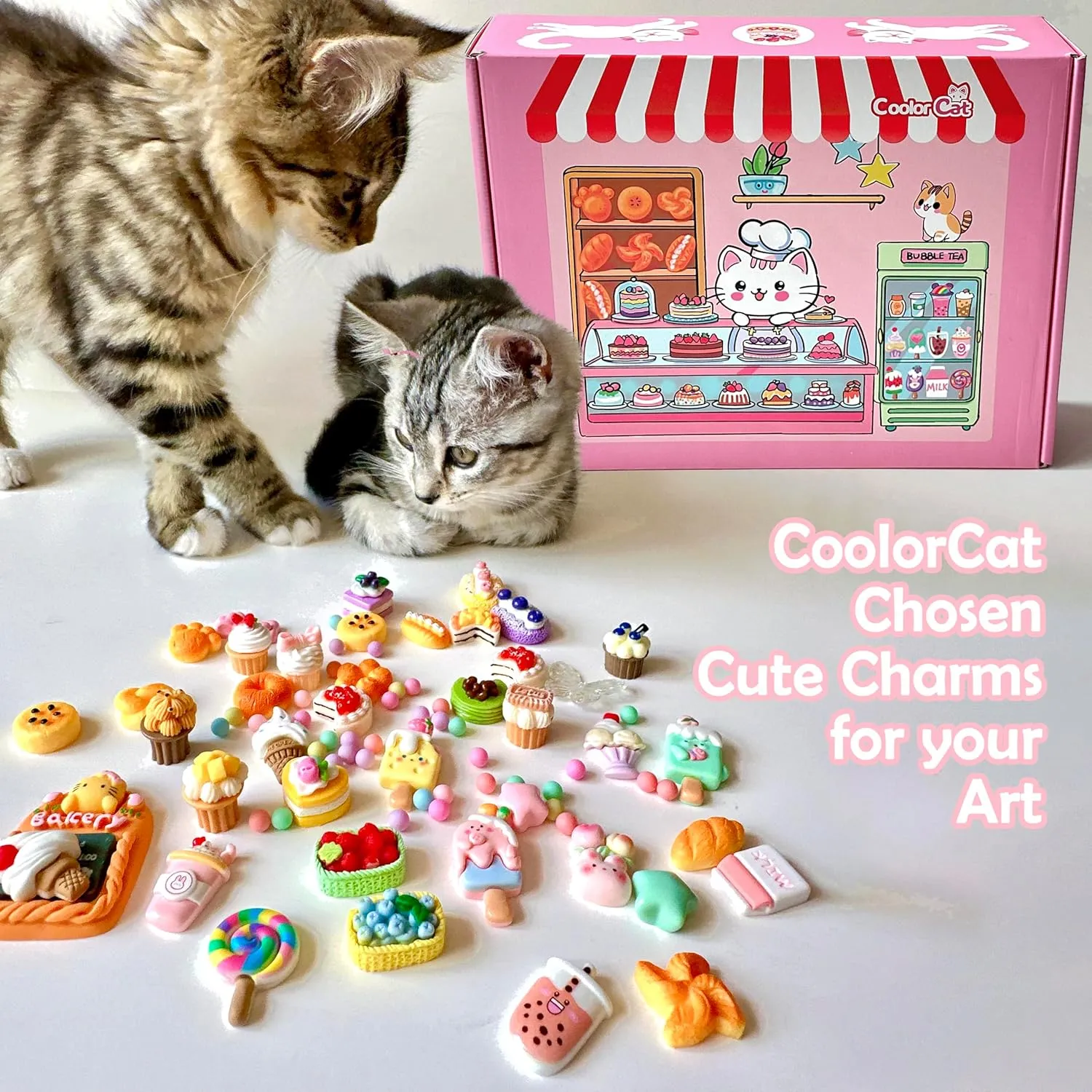 COOLORCAT Paint Pre-Drawn Canvas Cute Decoden 60  Charms Craft Kit, 24 Acrylic Markers DlY Art Supplies Arts and Crafts for Kids Ages 6-12 Toys Girls Boys Birthday Gift (Kitty Bakery)