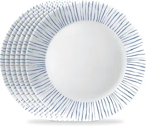 Corelle Vitrelle 10.25" Dinner Plates Set, Triple Layer Glass and Chip Resistant, Lightweight Round Plates, 6-Piece Botanical Stripes