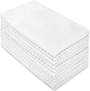 COTTON CRAFT Euro Café Set of 12 Waffle Weave Pure Cotton Super Absorbent Multipurpose Kitchen Towels, Dishcloths, Tea Towels White