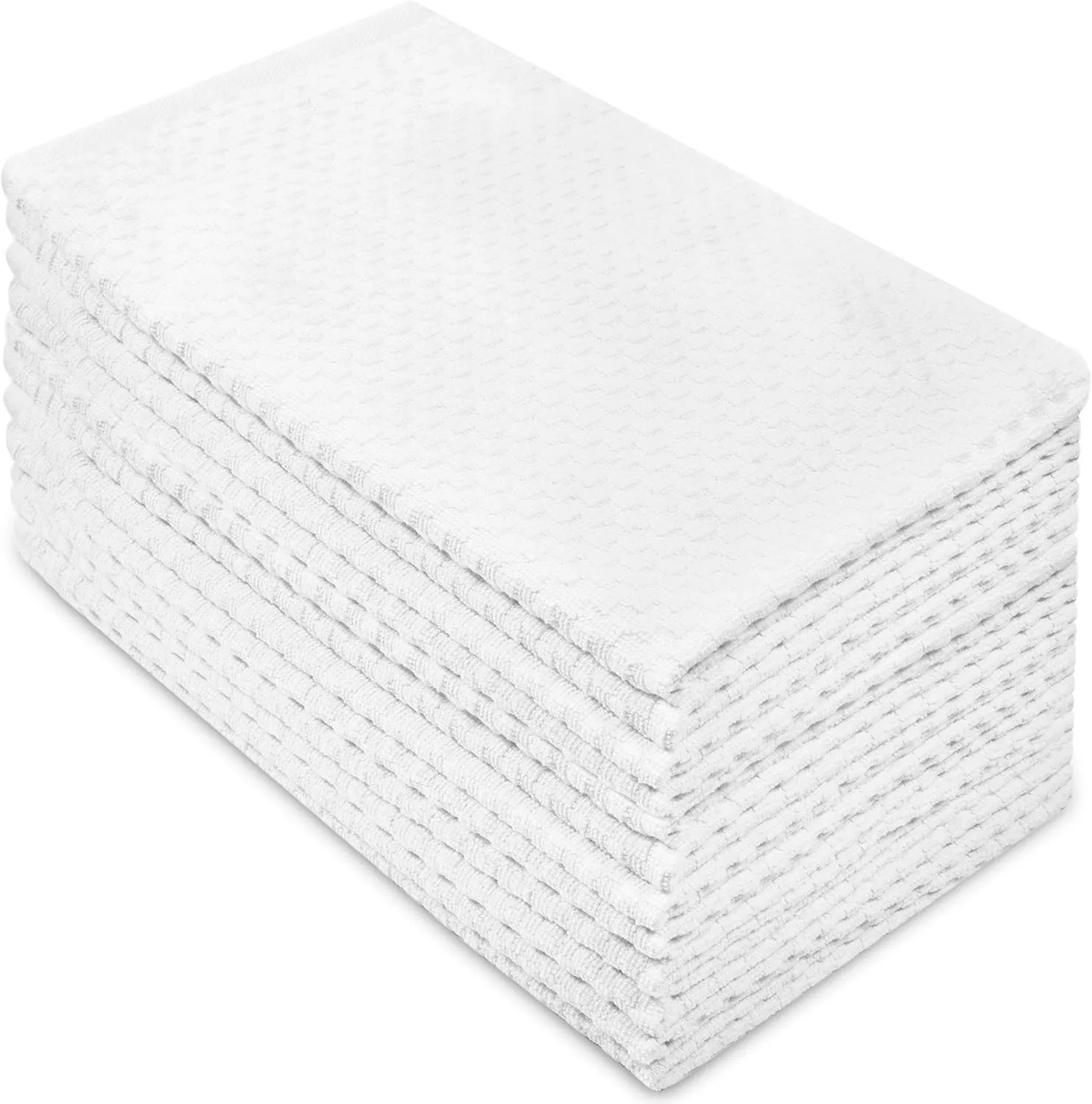 COTTON CRAFT Euro Café Set of 12 Waffle Weave Pure Cotton Super Absorbent Multipurpose Kitchen Towels, Dishcloths, Tea Towels White