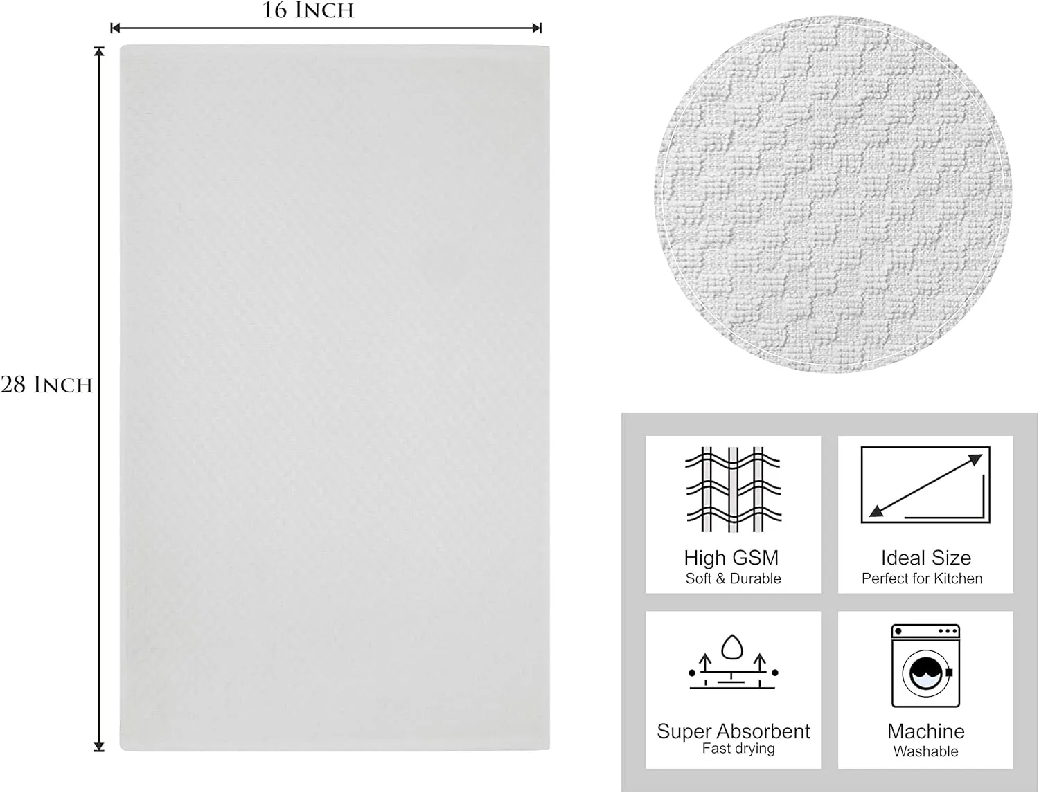 COTTON CRAFT Euro Café Set of 12 Waffle Weave Pure Cotton Super Absorbent Multipurpose Kitchen Towels, Dishcloths, Tea Towels White