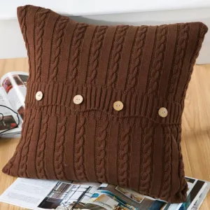 Cotton Knitted Decorative Soft Warm Throw Pillow Case Cushion Cover Home Decor Pillow Cover with Buttons 18" x 18" (Cover Only, Brown)