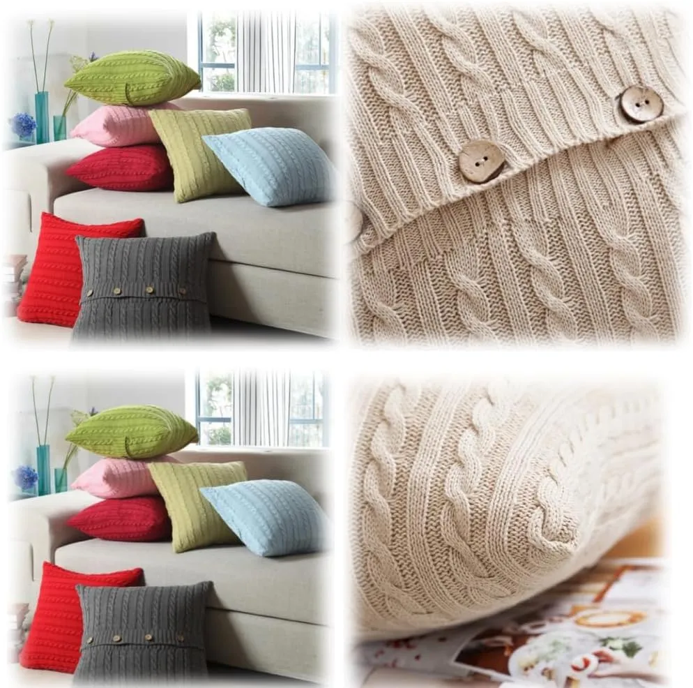 Cotton Knitted Decorative Soft Warm Throw Pillow Case Cushion Cover Home Decor Pillow Cover with Buttons 18" x 18" (Cover Only, Brown)