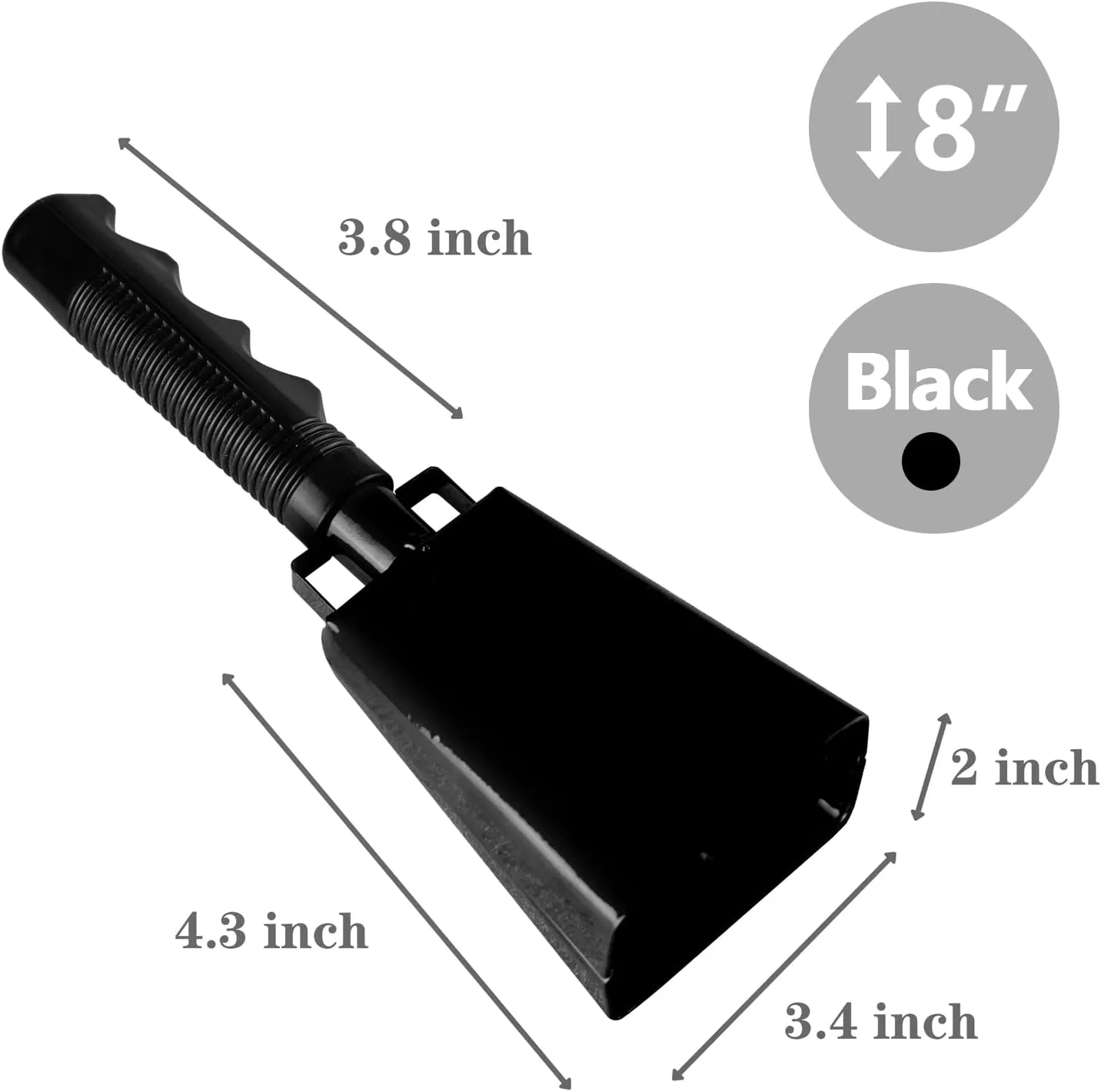 Cowbells 2pcs,Steel Cow Bell 8 inch with Handle,Cheering Hand Bell for Sports Events,Football Games,Party,Farm,Hand Chimes Musical Instruments (8 inch, Black)
