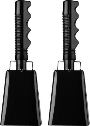 Cowbells 2pcs,Steel Cow Bell 8 inch with Handle,Cheering Hand Bell for Sports Events,Football Games,Party,Farm,Hand Chimes Musical Instruments (8 inch, Black)