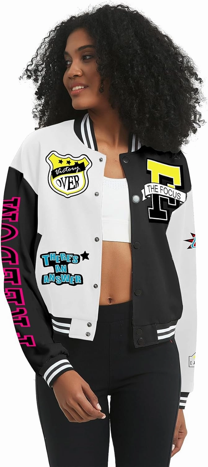 COZYPOIN Women's Varsity Jacket Cropped Letterman Jacket Lightweight Button Down Bomber Racer Baseball Y2K Coats