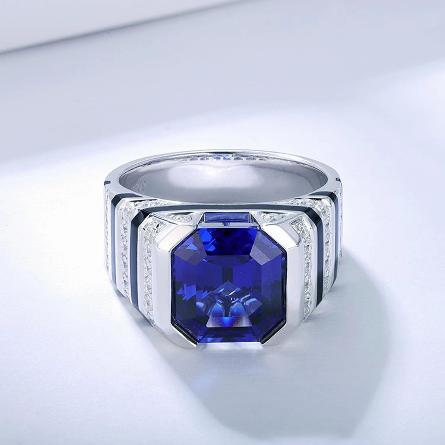 Created Sapphire Men Rings 10K 14K 18K Gold Engagement Promise Anniversary Jewelry Gifts for Him
