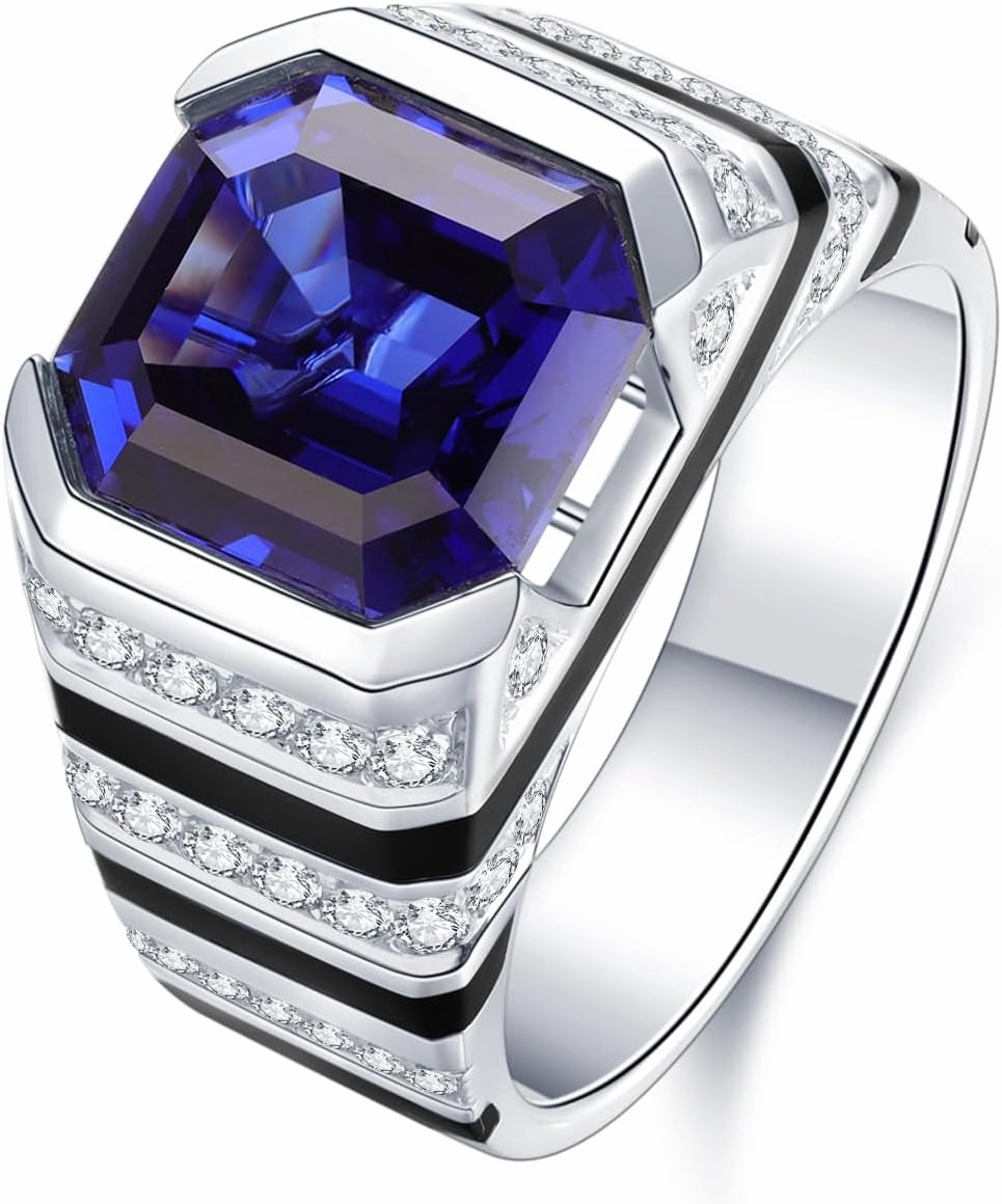 Created Sapphire Men Rings 10K 14K 18K Gold Engagement Promise Anniversary Jewelry Gifts for Him