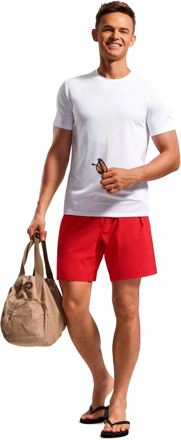 CRZ YOGA Mens Swim Trunks 7'' Quick Dry Mesh Lining Athletic Casual Swimwear Shorts with Zipper Pockets