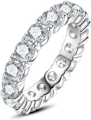 Cubic Zirconia Eternity Band Ring Round Cut/Cushion Cut 5A Grade D Color Simulant Diamond CZ Wedding Band Promise Anniversary Ring for Women