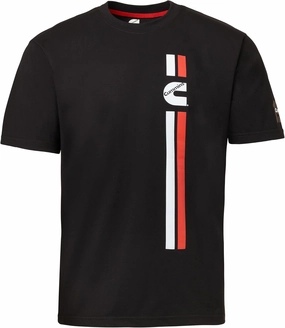 Cummins Vertical Racing Stripes T Shirts for Men and Women Crew Neck Trucker Apparel Logo Black
