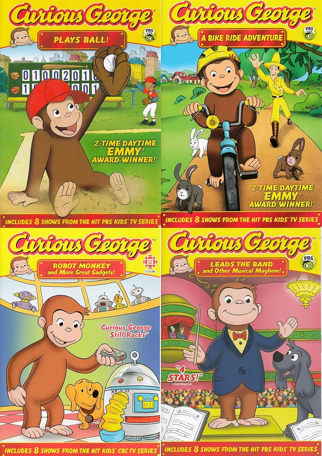 Curious George Collection # 3 (Plays Ball! / A Bike Ride Adventure! / Robot Monkey and More Great Gadgets! / Leads the Band and Other Musical Mayhem!)