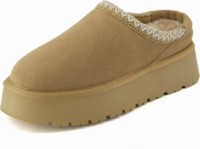 CUSHIONAIRE Kabuki Platform Boots Genuine Suede Fuzzy Mule Slippers for Women with Memory Foam | Indoor/Outdoor Womens Slippers | Wide Widths Available