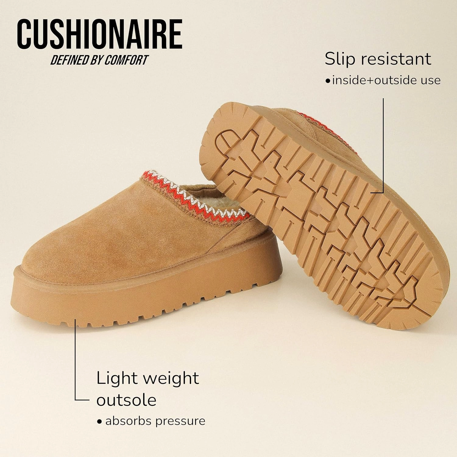 CUSHIONAIRE Kabuki Platform Boots Genuine Suede Fuzzy Mule Slippers for Women with Memory Foam | Indoor/Outdoor Womens Slippers | Wide Widths Available