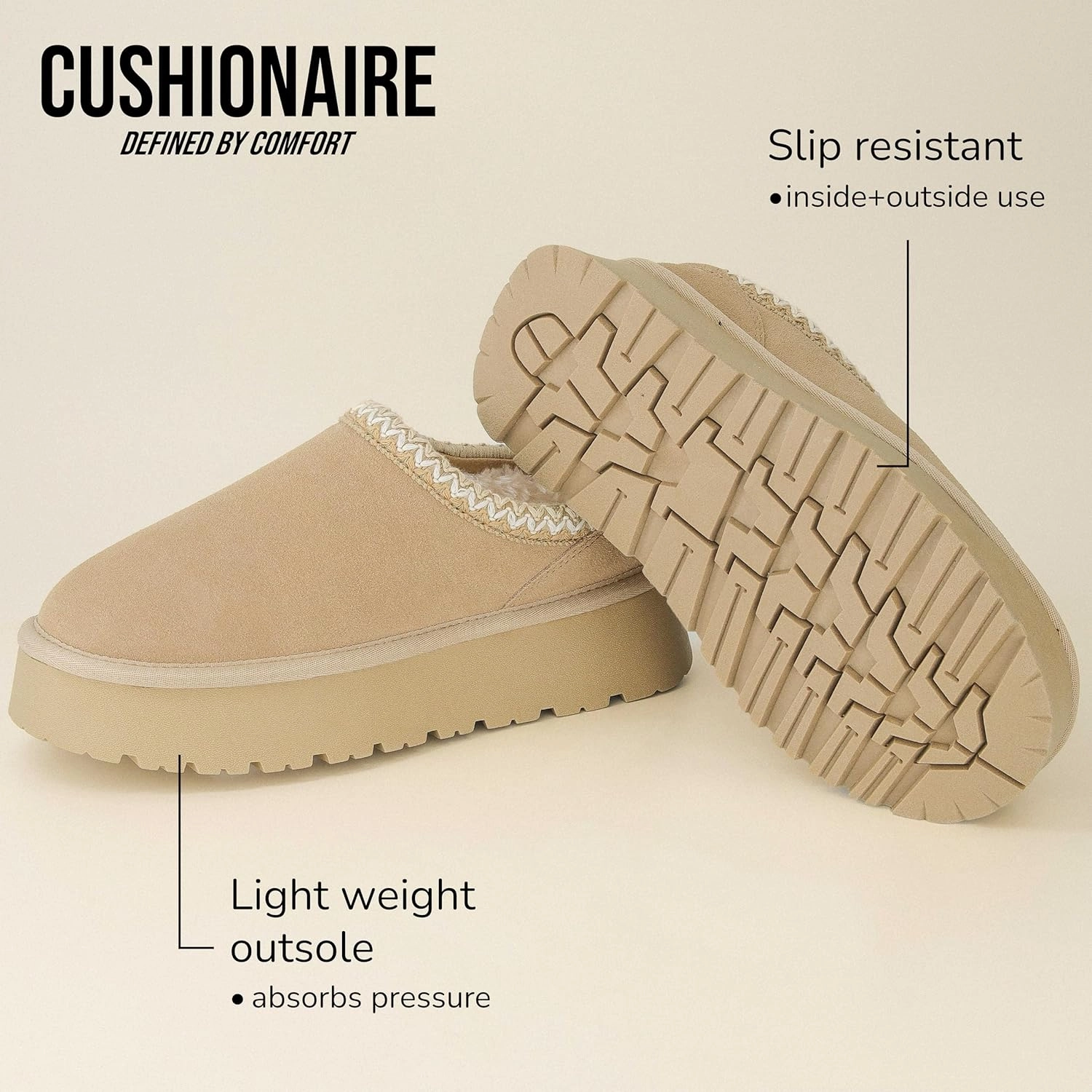 CUSHIONAIRE Kabuki Platform Boots Genuine Suede Fuzzy Mule Slippers for Women with Memory Foam | Indoor/Outdoor Womens Slippers | Wide Widths Available