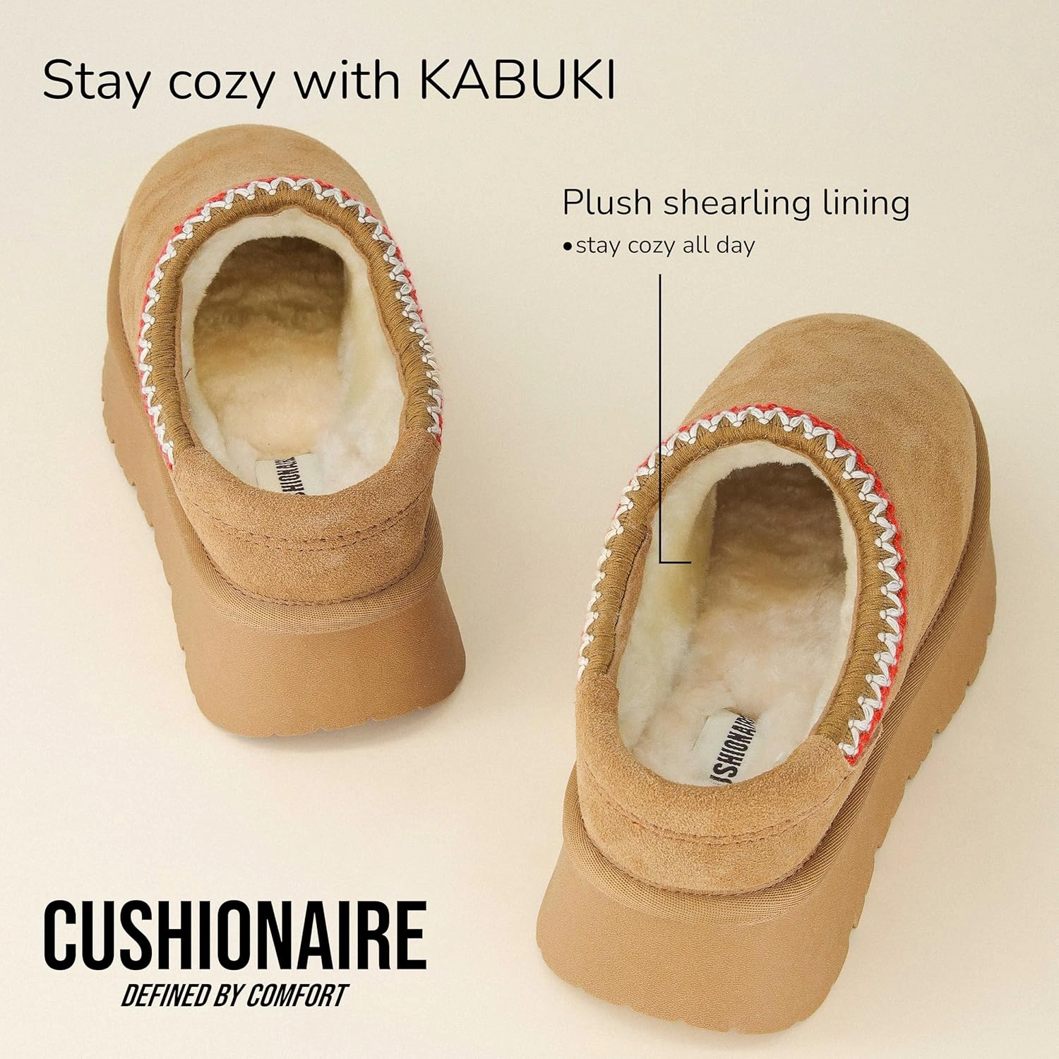 CUSHIONAIRE Kabuki Platform Boots Genuine Suede Fuzzy Mule Slippers for Women with Memory Foam | Indoor/Outdoor Womens Slippers | Wide Widths Available