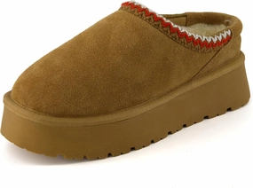 CUSHIONAIRE Kabuki Platform Boots Genuine Suede Fuzzy Mule Slippers for Women with Memory Foam | Indoor/Outdoor Womens Slippers | Wide Widths Available