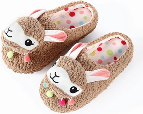 Cute Animal Slippers - Soft Fuzzy Alpaca & Llama Memory Foam for Women - Indoor Warm Non-Slip Bedroom Slippers
