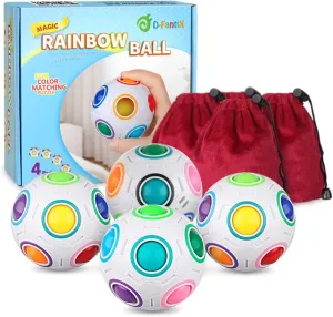 D-FantiX 4Pcs Rainbow Puzzle Ball, Brain Teasers Fidget Toys for Kids Ages 3 , Stress Reliever Magic Travel Toy for Boys & Girls, Christmas Stocking Stuffer Gift