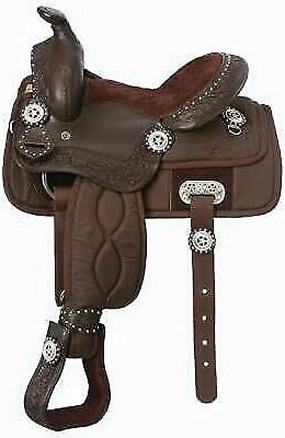 D&L Saddlery Classic Western Barrel Racing Handmade Synthetic Cordura Horse Saddle Lightweight Barrel Racing Saddle Trail Tack Equestrian Horse Saddle Tack Size 10" to 18" inches Seat, SYN49