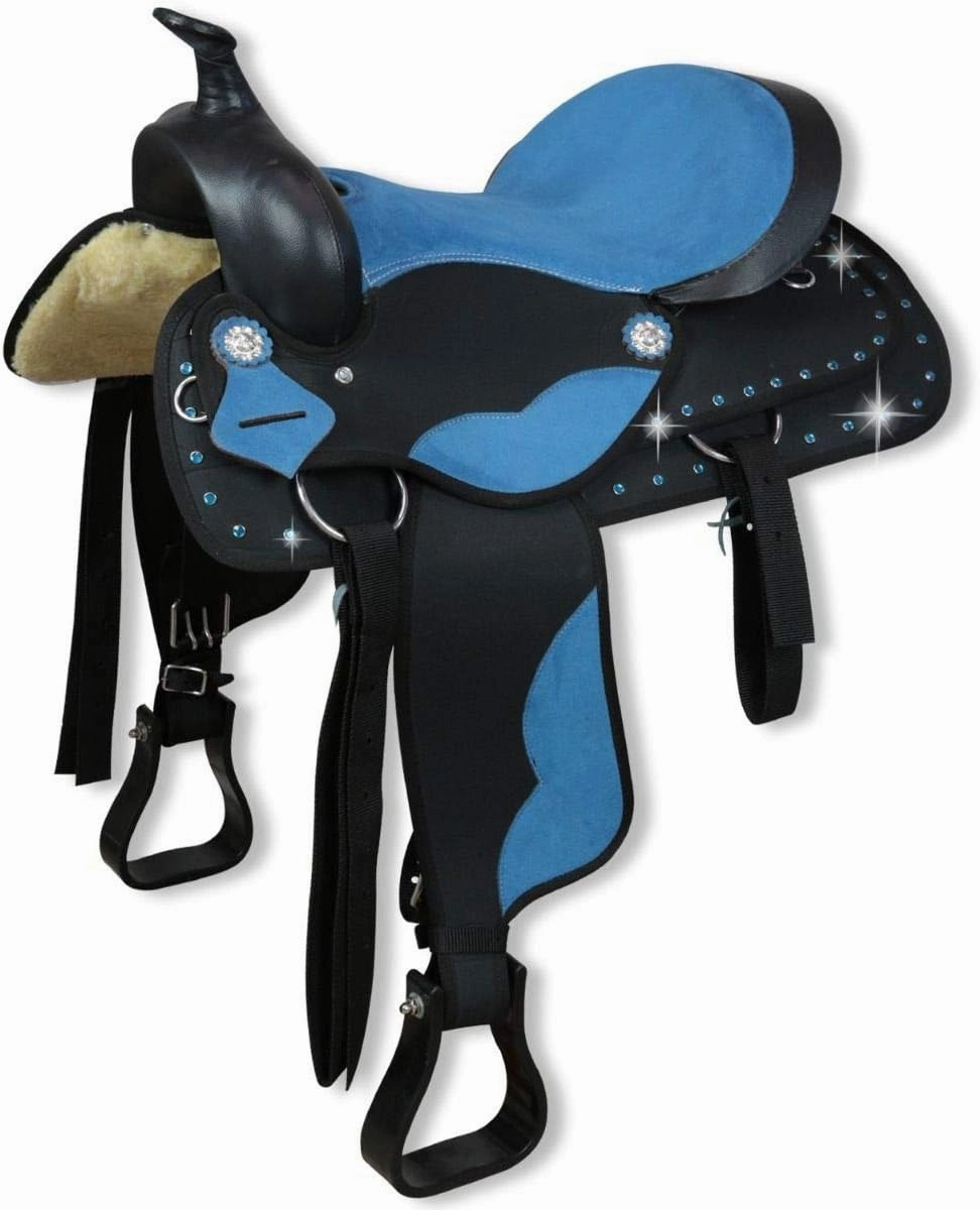 D&L Saddlery Classic Western Barrel Racing Handmade Synthetic Cordura Horse Saddle Lightweight Barrel Racing Saddle Trail Tack Equestrian Horse Saddle Tack Size 10" to 18" inches Seat, SYN89