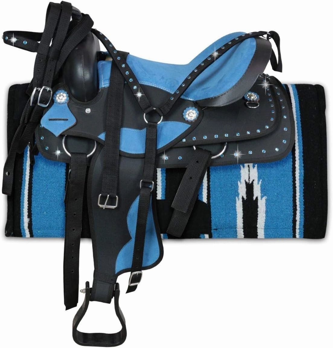 D&L Saddlery Classic Western Barrel Racing Handmade Synthetic Cordura Horse Saddle Lightweight Barrel Racing Saddle Trail Tack Equestrian Horse Saddle Tack Size 10" to 18" inches Seat, SYN89