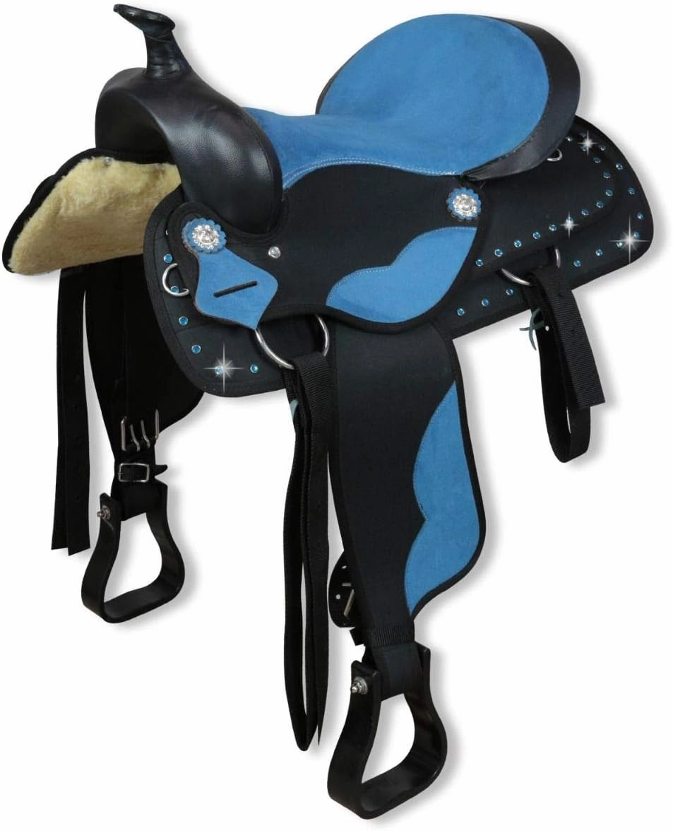 D&L Saddlery Classic Western Barrel Racing Handmade Synthetic Cordura Horse Saddle Lightweight Barrel Racing Saddle Trail Tack Equestrian Horse Saddle Tack Size 10" to 18" inches Seat, SYN89