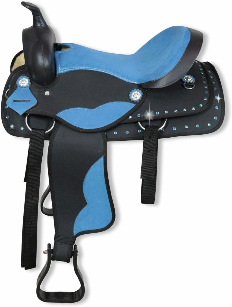 D&L Saddlery Classic Western Barrel Racing Handmade Synthetic Cordura Horse Saddle Lightweight Barrel Racing Saddle Trail Tack Equestrian Horse Saddle Tack Size 10" to 18" inches Seat, SYN89