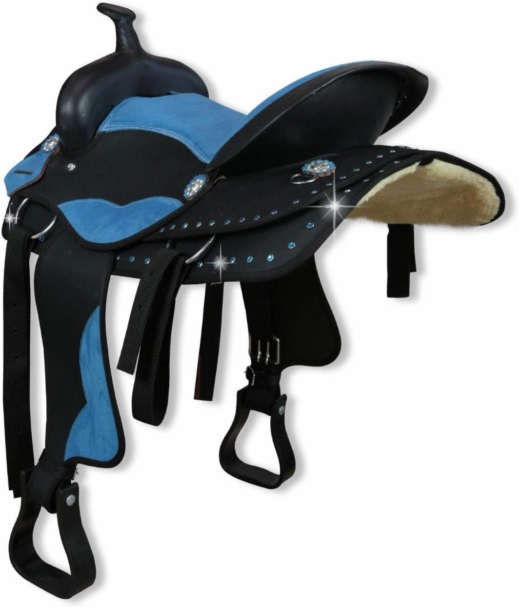 D&L Saddlery Classic Western Barrel Racing Handmade Synthetic Cordura Horse Saddle Lightweight Barrel Racing Saddle Trail Tack Equestrian Horse Saddle Tack Size 10" to 18" inches Seat, SYN89