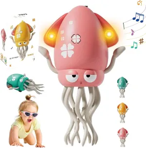 Dancing Octopus Toy, Smart Tentacle Explorer, Wiggly Wonder Octopus with Auto-Avoid, Electric Crawling Dancing Octopus Toy with LED Lights & Music, for Indoor Play & Sensory Development (Pink)