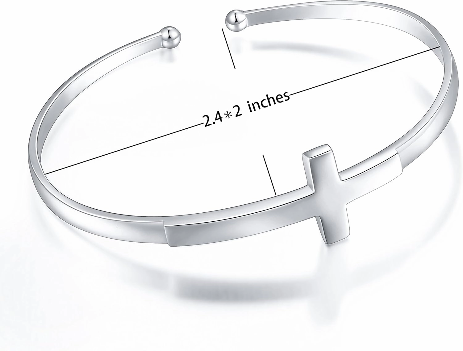 DAOCHONG Sterling Silver Sideways Cross Bangle - Faith Hope Love Engraved Bracelet With Love Heart Circle for Women, Sister, Girlfriend Gift
