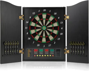 Dart Board, Decorative Dart Board Cabinet Set [12*Soft Tip Darts], Electronic Dart Board - Wooden Cabinet Doors with Integrated Scoreboard for Family Game Rooms