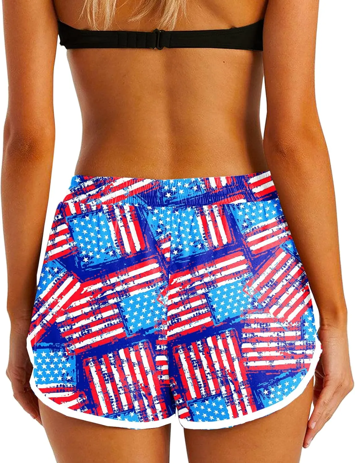 Deerose Women 4th of July Board Shorts Hawaiian Tropical Print Beach Swim Shorts with Pockets