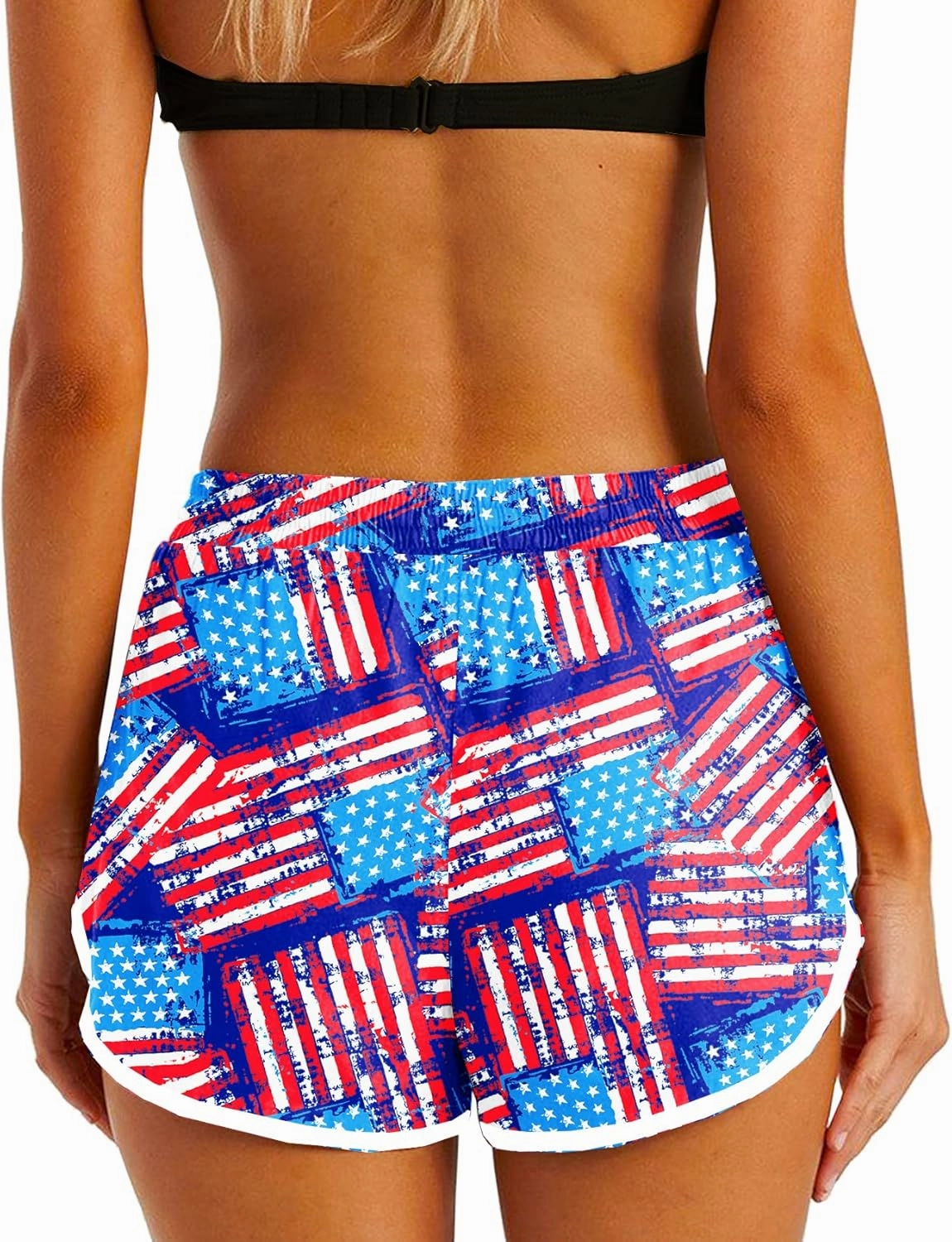 Deerose Women 4th of July Board Shorts Hawaiian Tropical Print Beach Swim Shorts with Pockets