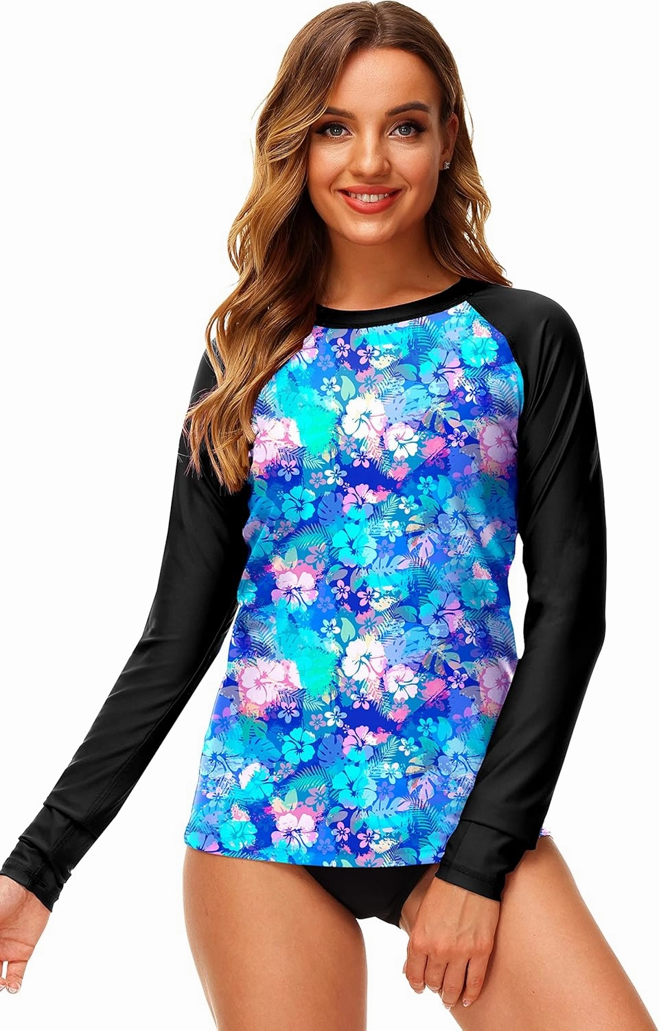 Deerose Women UPF 50  Rash Guard Printed Swim Shirts Surf Swimwear Top