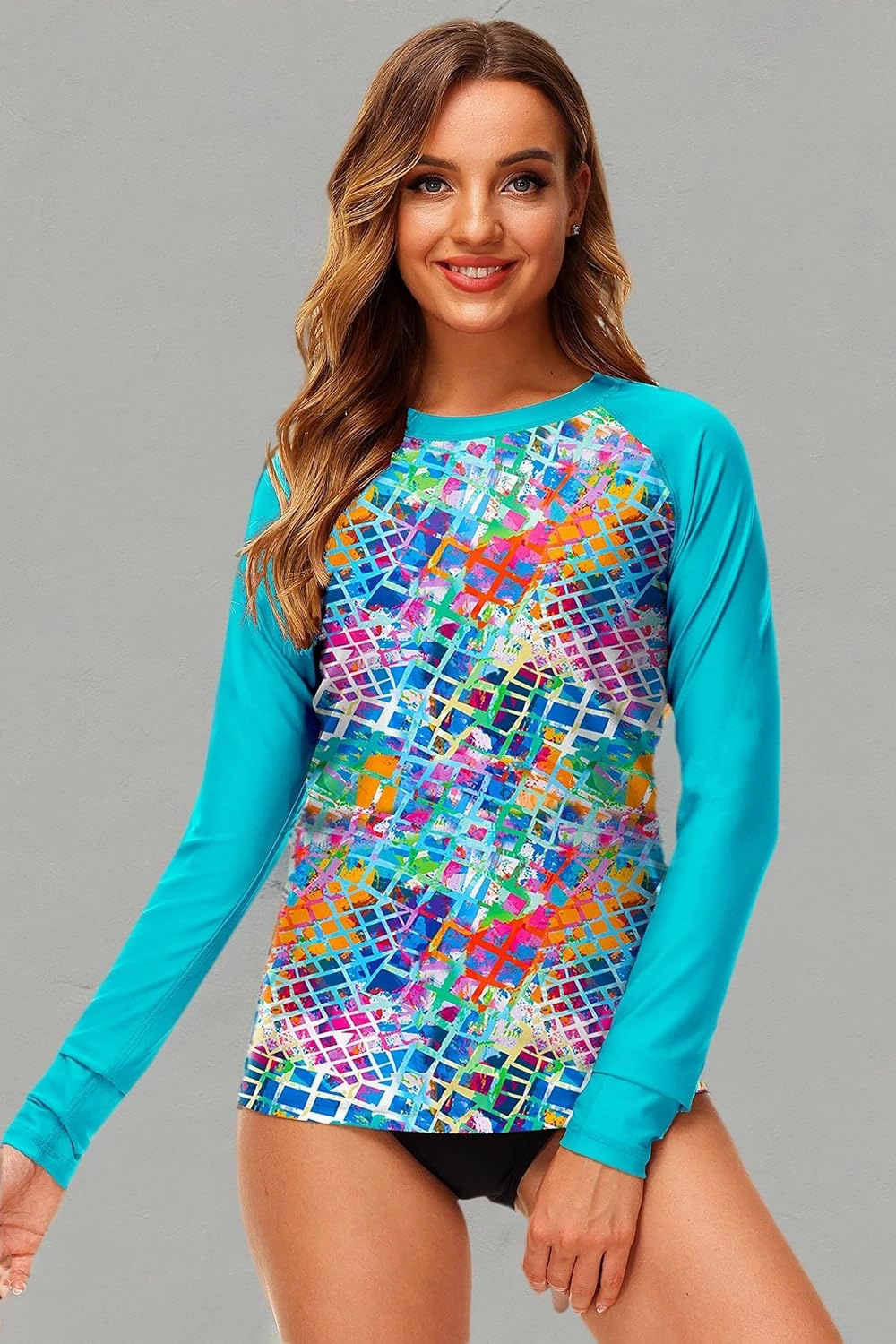 Deerose Women UPF 50  Rash Guard Printed Swim Shirts Surf Swimwear Top