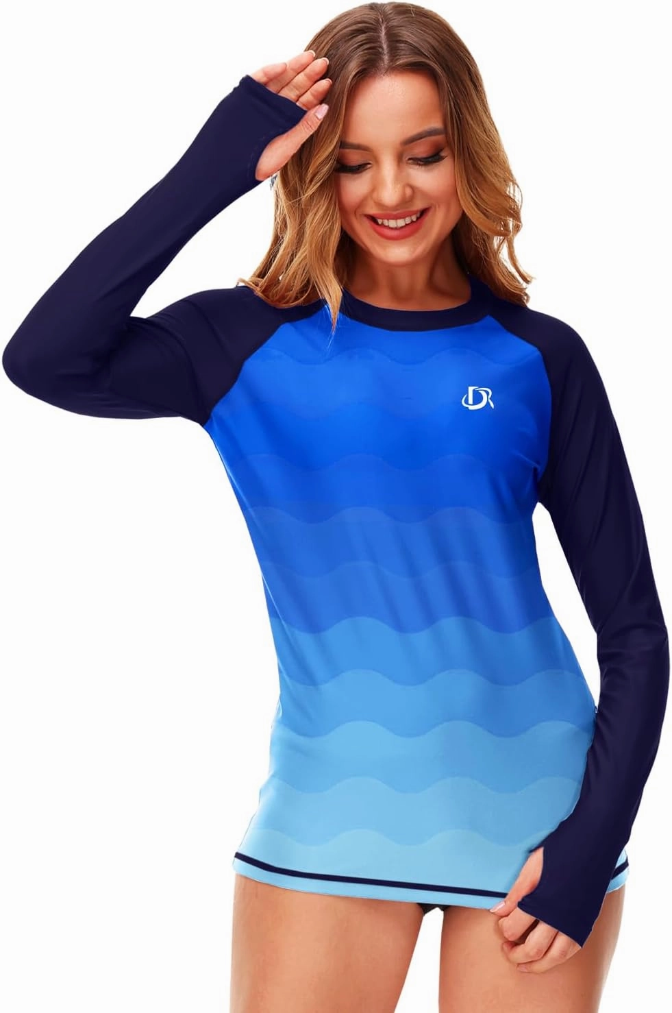 Deerose Womens Gradient Rash Guard UPF 50  Swim Shirts Surfing Top with Thumb Hole