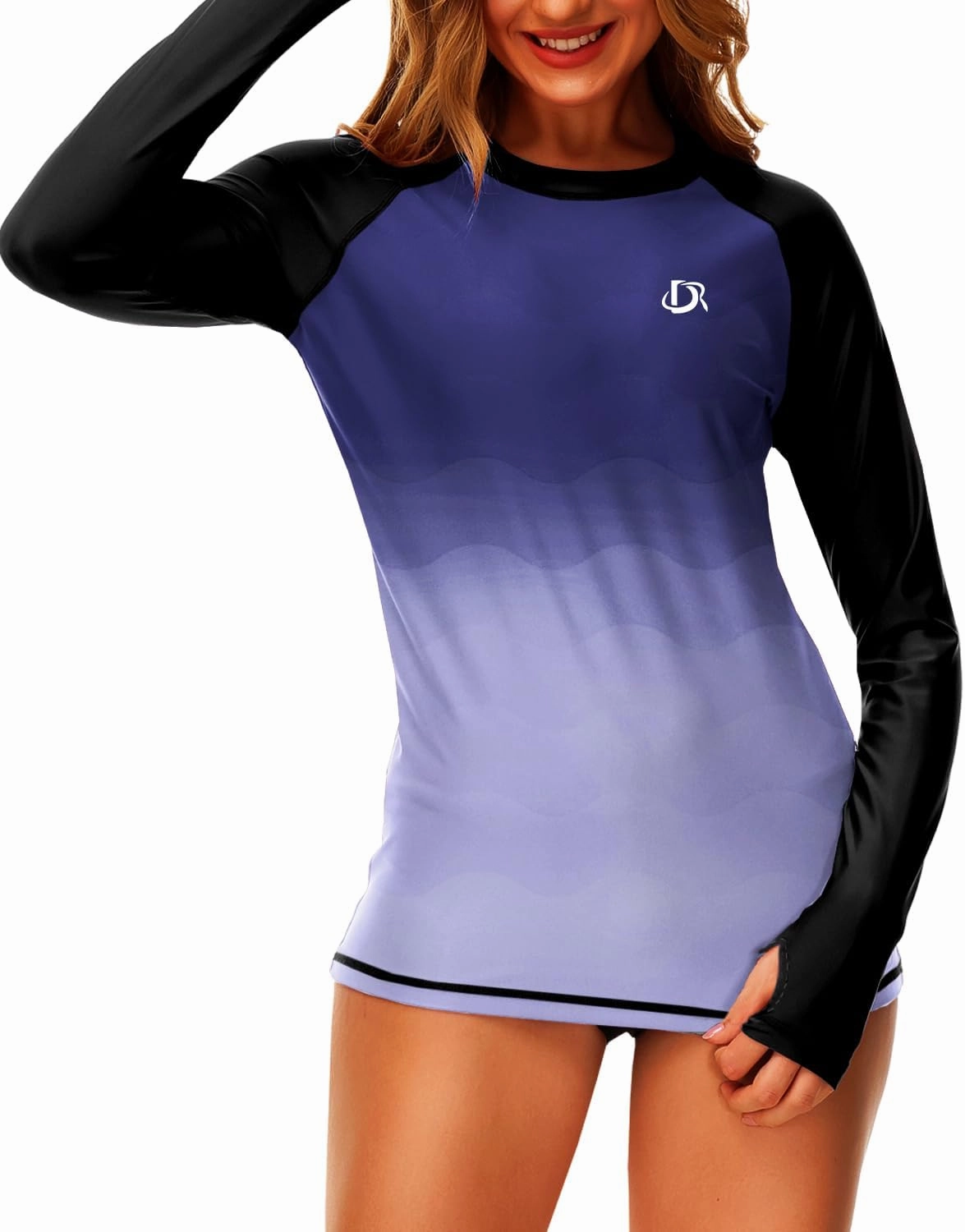 Deerose Womens Gradient Rash Guard UPF 50  Swim Shirts Surfing Top with Thumb Hole