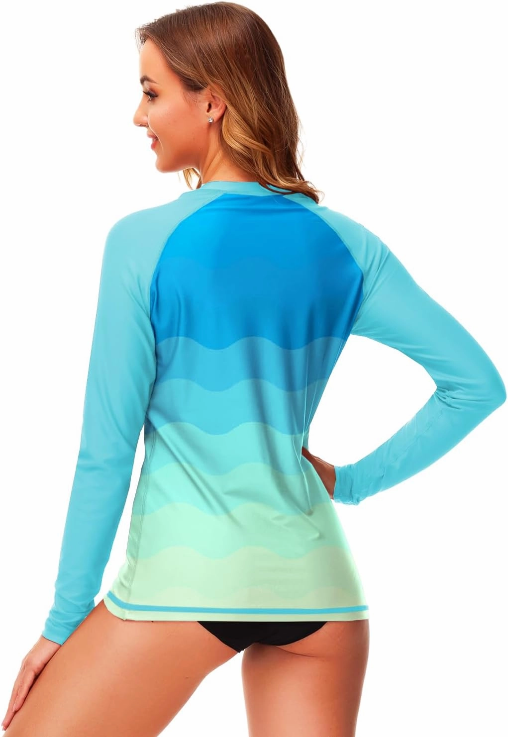 Deerose Womens Gradient Rash Guard UPF 50  Swim Shirts Surfing Top with Thumb Hole