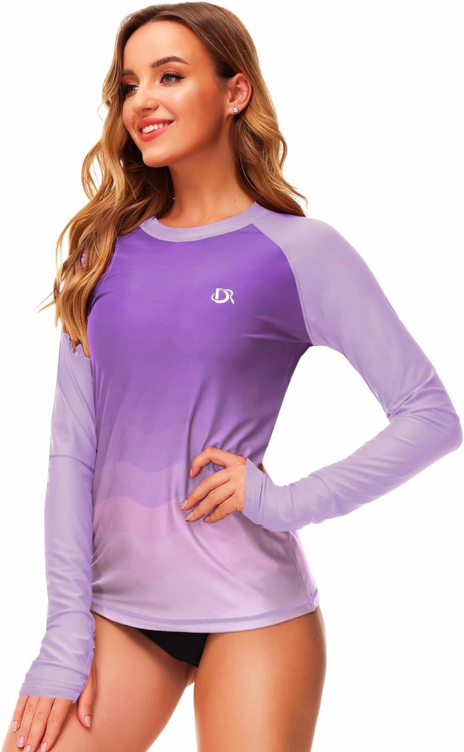 Deerose Womens Gradient Rash Guard UPF 50  Swim Shirts Surfing Top with Thumb Hole