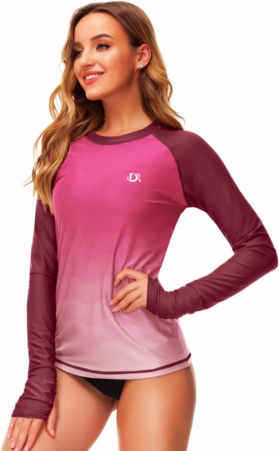 Deerose Womens Gradient Rash Guard UPF 50  Swim Shirts Surfing Top with Thumb Hole