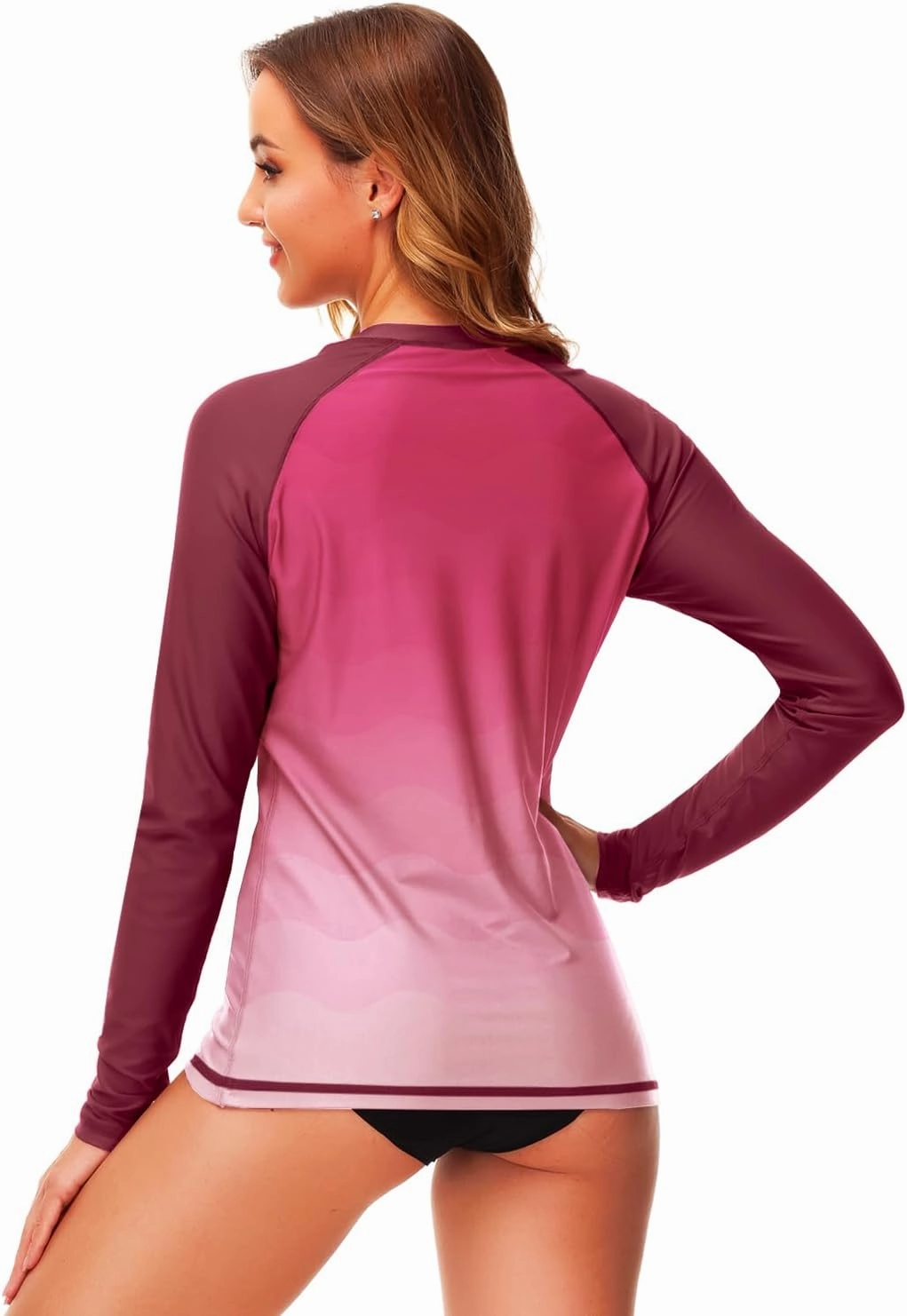 Deerose Womens Gradient Rash Guard UPF 50  Swim Shirts Surfing Top with Thumb Hole