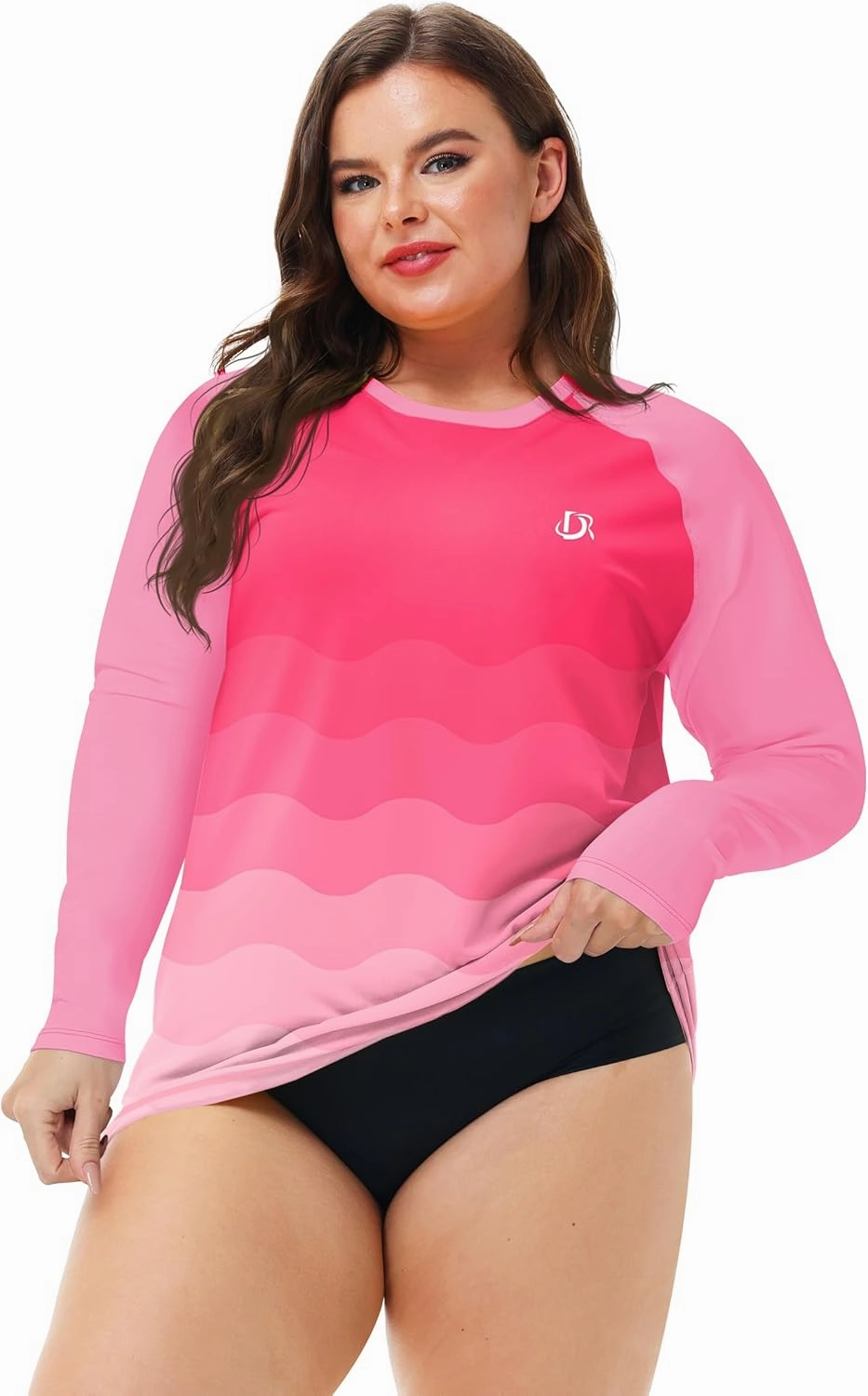 Deerose Womens Plus Size Rash Guard Long Sleeve Swim Shirts with Thumb Hole