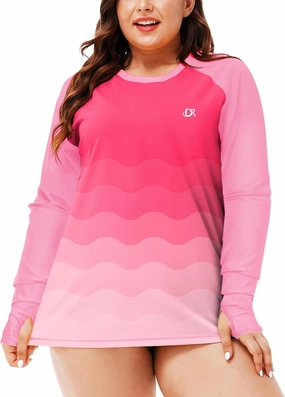 Deerose Womens Plus Size Rash Guard Long Sleeve Swim Shirts with Thumb Hole