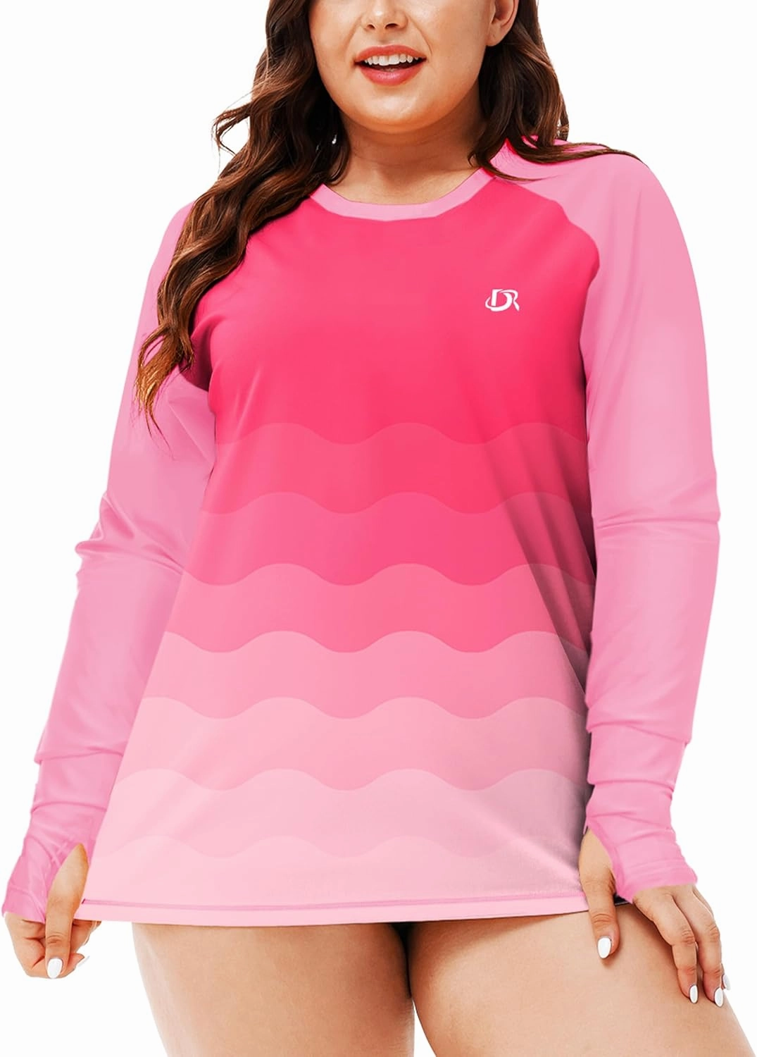 Deerose Womens Plus Size Rash Guard Long Sleeve Swim Shirts with Thumb Hole